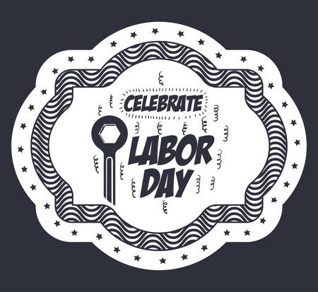 Label of labor day and wrench icon. Usa america september and national theme. Isolated design. Vector illustrationのイラスト素材