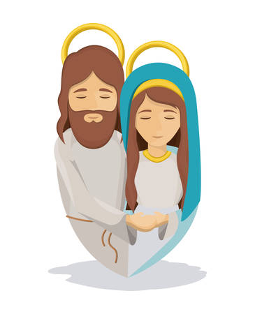 Mary and jesus cartoon icon. Holy family and merry christmas season theme. Colorful design. Vector illustrationのイラスト素材