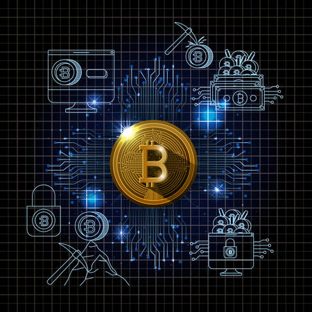 bitcoin mining set icons vector illustration designのイラスト素材