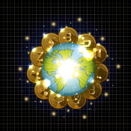 cryptocurrency in the planet icons vector illustration designのイラスト素材