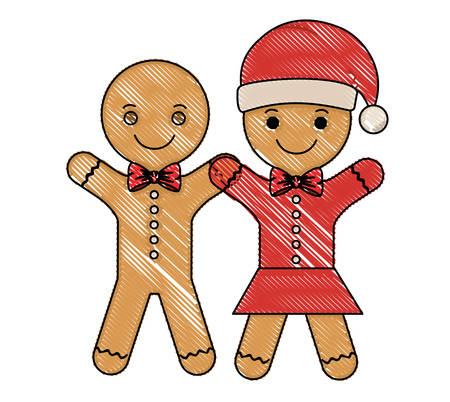 cute christmas cookies couple with hat vector illustration designのイラスト素材