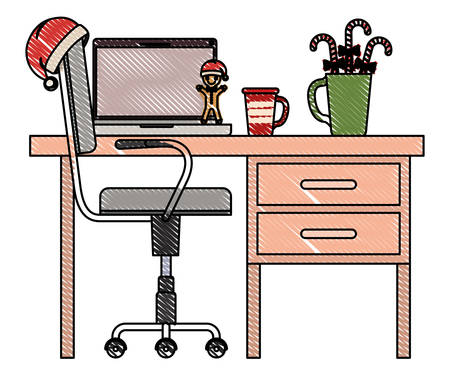 office workplace with christmas decoration vector illustration designのイラスト素材