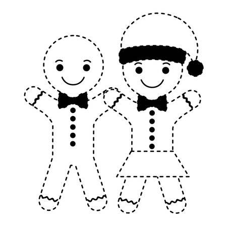 cute christmas cookies couple with hat vector illustration designのイラスト素材