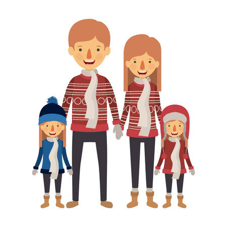 family parents and daughters with winter clothes vector illustration designのイラスト素材