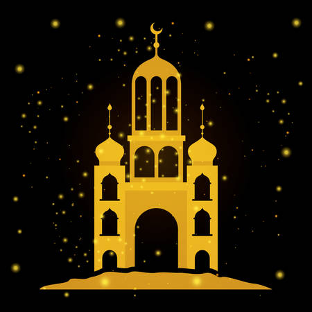 eid mubarak temple facade with moon vector illustration designのイラスト素材