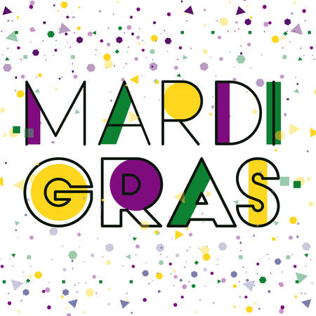 mardi grass calligraphy postcard with confetii vector illustration designのイラスト素材