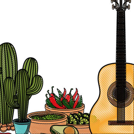 guitar with mexican party icons vector illustration designのイラスト素材