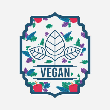 frame with leafs and apple vegan food vector illustration designのイラスト素材