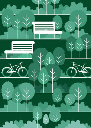 Park scene with chair and bicycle vector illustration designのイラスト素材