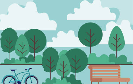 park scene with chair and bicycle vector illustration designのイラスト素材