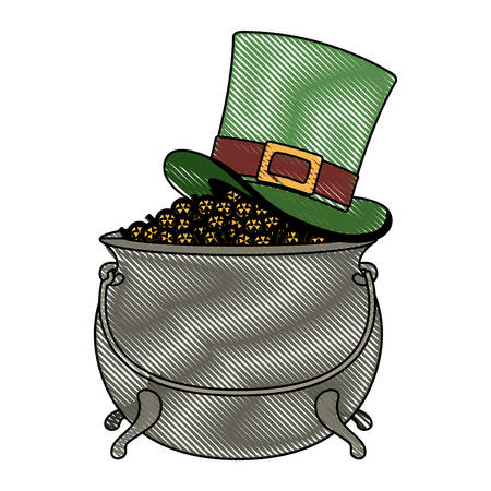 Treasure cauldron with elf hat saint Patrick vector illustration designのイラスト素材
