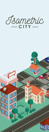 isometric city scene cards icons vector illustration designのイラスト素材