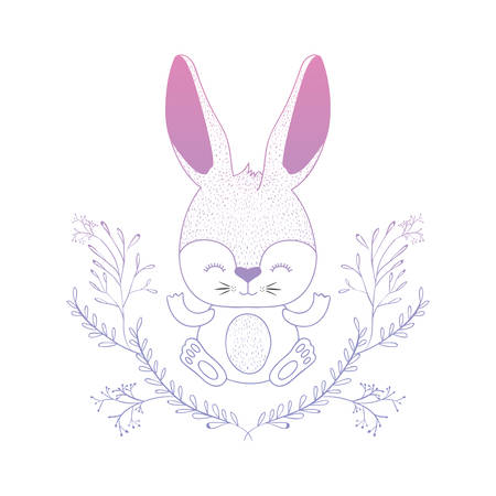 cute rabbit with egg and wreath easter celebration vector illustration designのイラスト素材