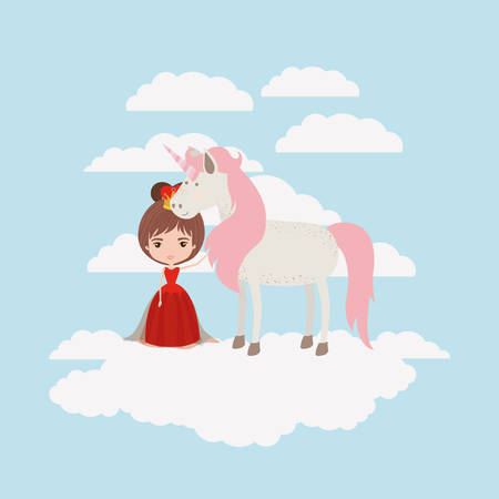 Princess with unicorn in the clouds vector illustration designのイラスト素材