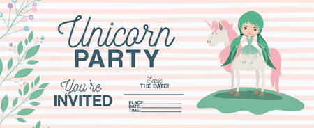 Fairy with unicorn invitation card vector illustration designのイラスト素材