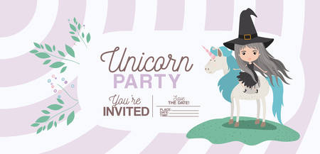 Witch with unicorn invitation card vector illustration designのイラスト素材