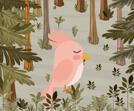 A cute pink bird in forest scape scene vector illustration designのイラスト素材