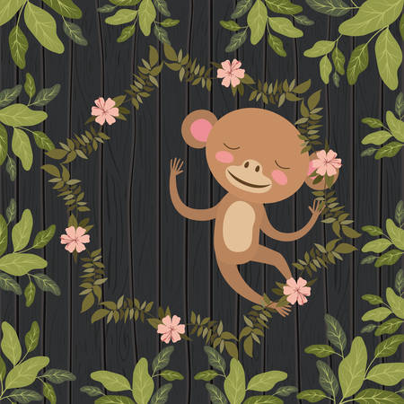 Monkey in the forest scene vector illustration design.のイラスト素材