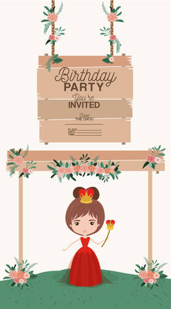 princess with wooden label invitation card vector illustration designのイラスト素材