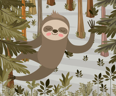Sloth in the jungle scene vector illustration designのイラスト素材