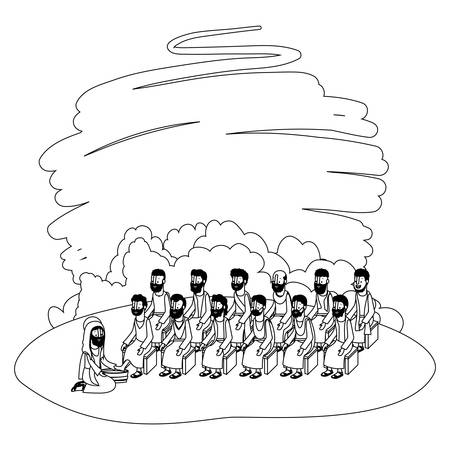 Jesus washing the feet of an apostles in the camp vector illustration designのイラスト素材