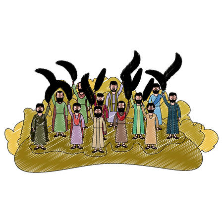 Apostles group with palms leafs in the camp vector illustration design.のイラスト素材