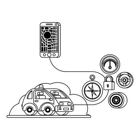 isometric car and smartphone with gps application vector illustration designのイラスト素材
