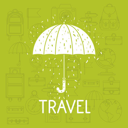 umbrella with travel set icons vector illustration designのイラスト素材