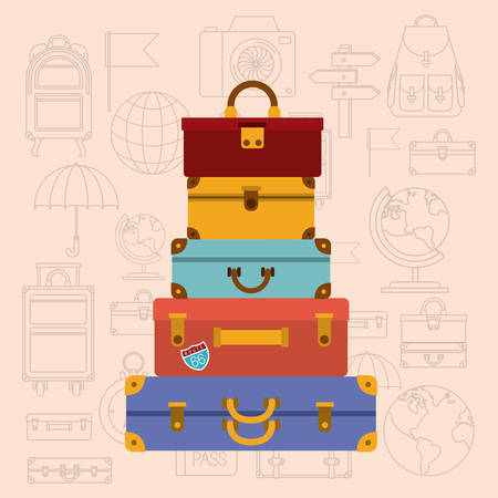 pile suitcases with travel set icons vector illustration designのイラスト素材