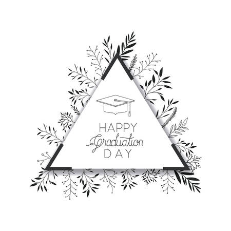 Graduating lettering card with hat graduation vector illustration designのイラスト素材