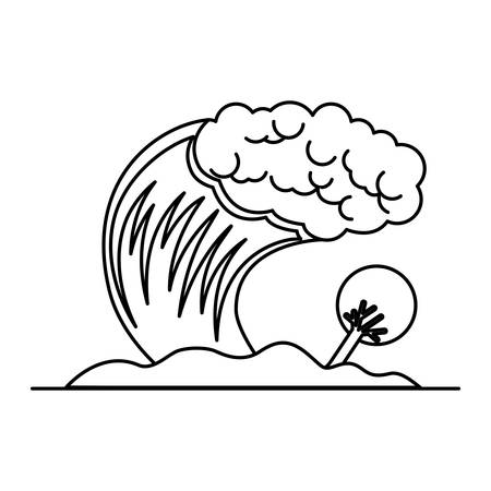 tsunami sea wave with tree vector illustration designのイラスト素材
