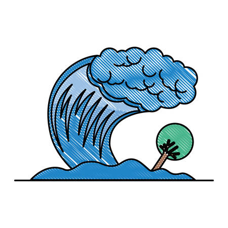 Tsunami sea wave with tree vector illustration designのイラスト素材