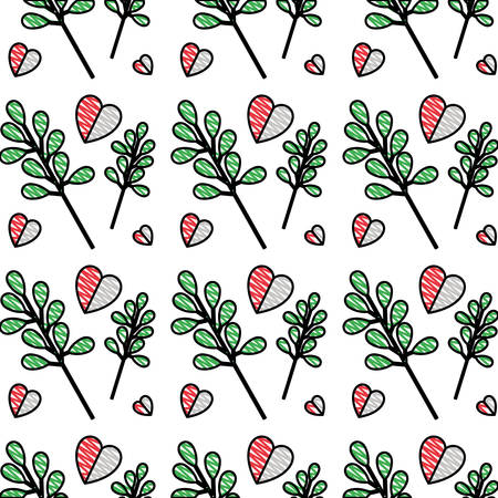 branch with leafs and hearts pattern background vector illustration designのイラスト素材