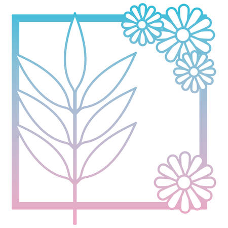 flower and leafs decorative square frame vector illustration designのイラスト素材