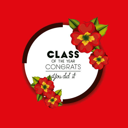 class of the year circular and floral frame vector illustration designのイラスト素材