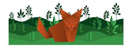 fox origami paper in landscape vector illustration design