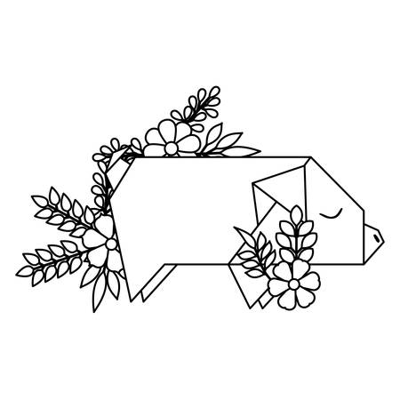 pig origami paper with floral decoration vector illustration designのイラスト素材