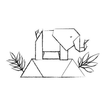 elephant origami paper in the field vector illustration designのイラスト素材