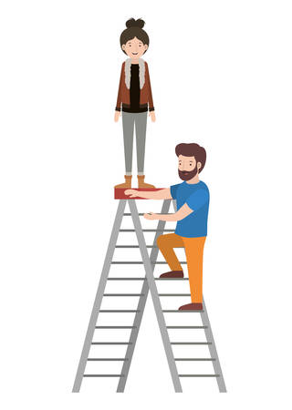 couple climbing stepladder character vector illustration designのイラスト素材