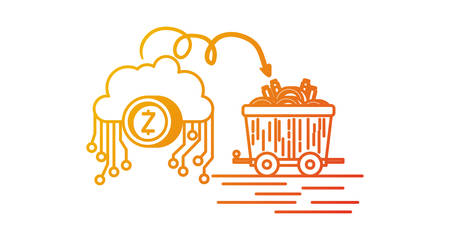 zcash with cloud and mining truck vector illustration designのイラスト素材