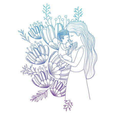mother lifting son with floral decoration vector illustration designのイラスト素材