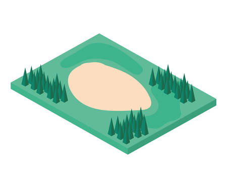 golf course with trap sand isometric scene vector illustration designのイラスト素材
