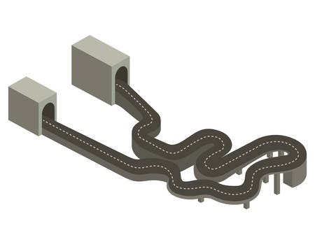 highway and tunnel isometric vector illustration designのイラスト素材