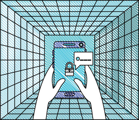 hand human with smartphone device isolated icon vector illustration designのイラスト素材