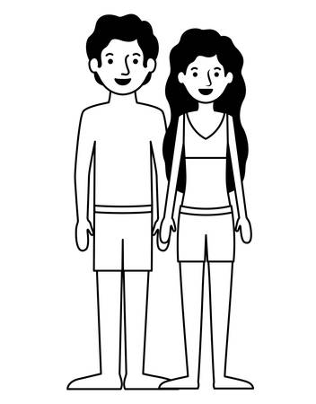 young couple with swimsuit avatars characters character vector illustrationのイラスト素材