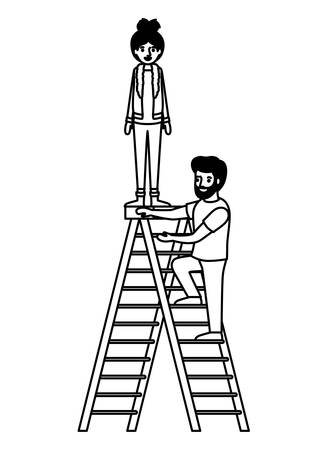 couple climbing stepladder character vector illustration designのイラスト素材