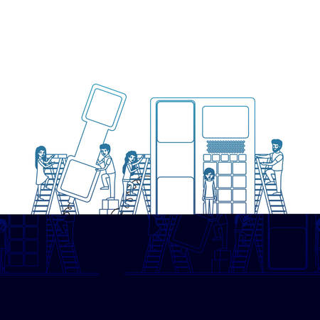 minipeople team working in telephone vector illustration designのイラスト素材