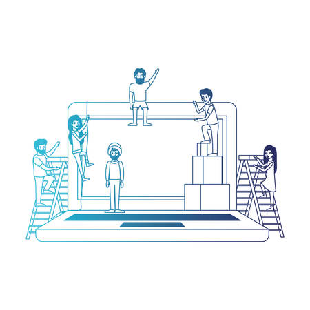 minipeople team working in laptop vector illustration designのイラスト素材