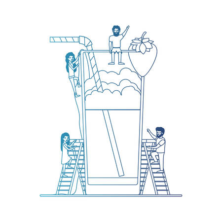 minipeople team working in fresh cocktail vector illustration designのイラスト素材
