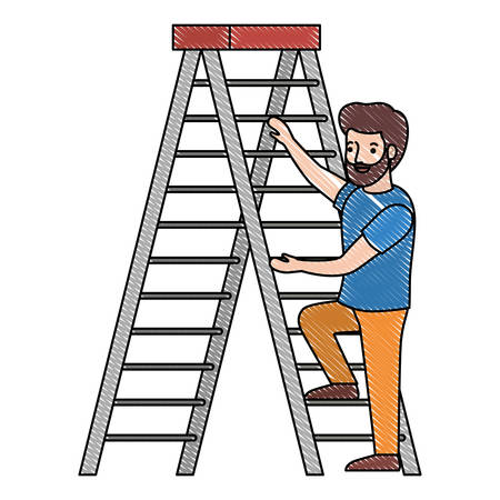 man climbing stepladder character vector illustration designのイラスト素材